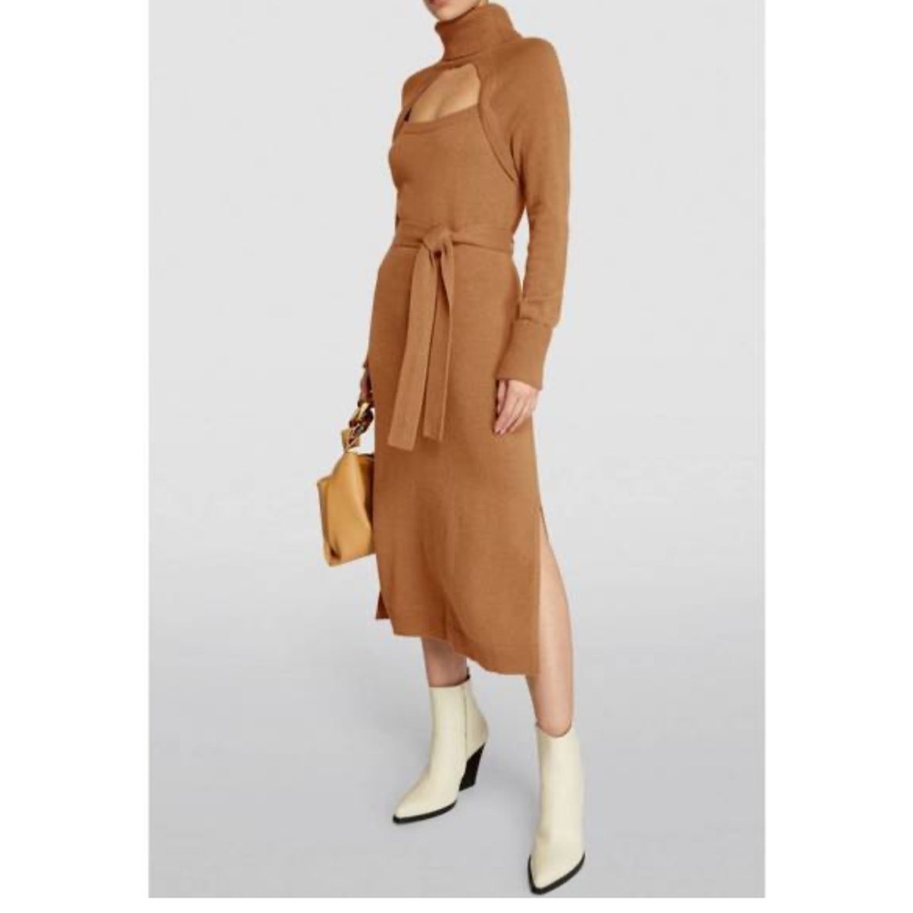 PAIGE Cozy Brown Wool Knit Sweater Dress No Tie